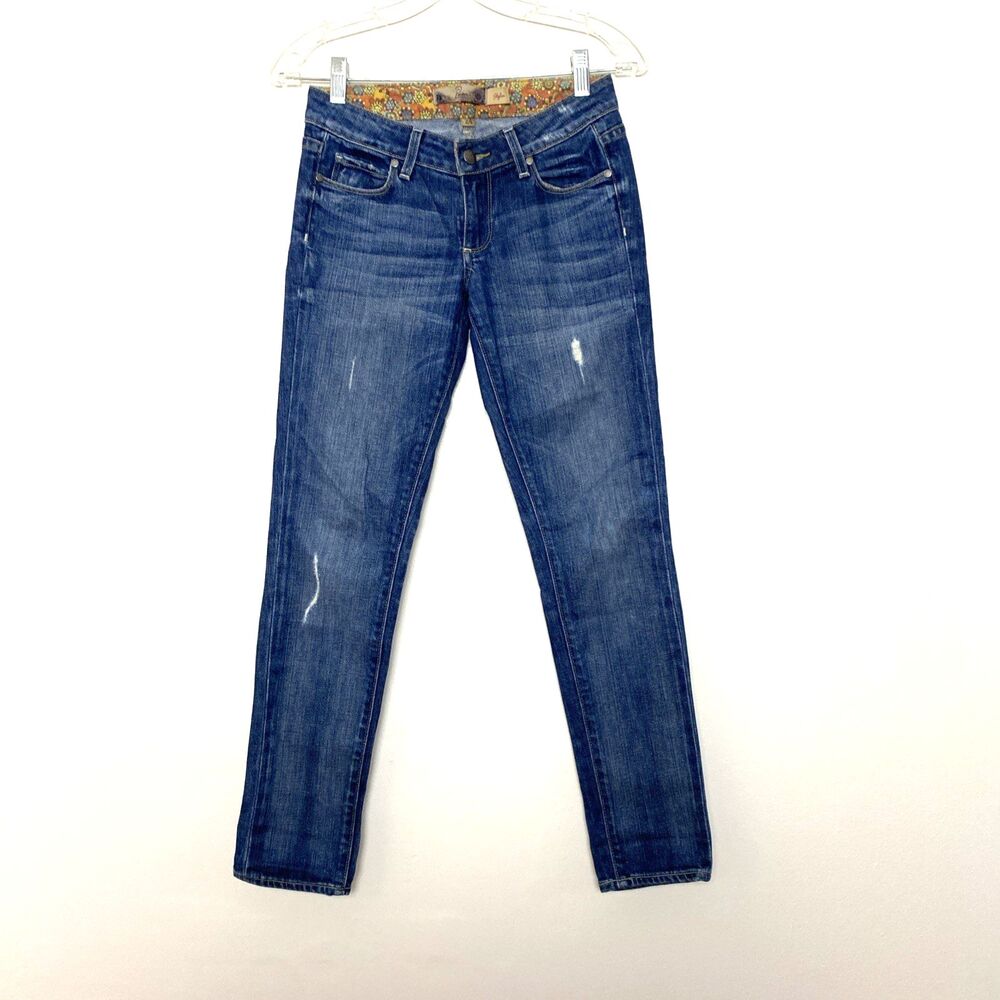 Paige Skinny Jeans Skyline Women’s 24 Blue Denim Low Rise Medium Wash Distressed